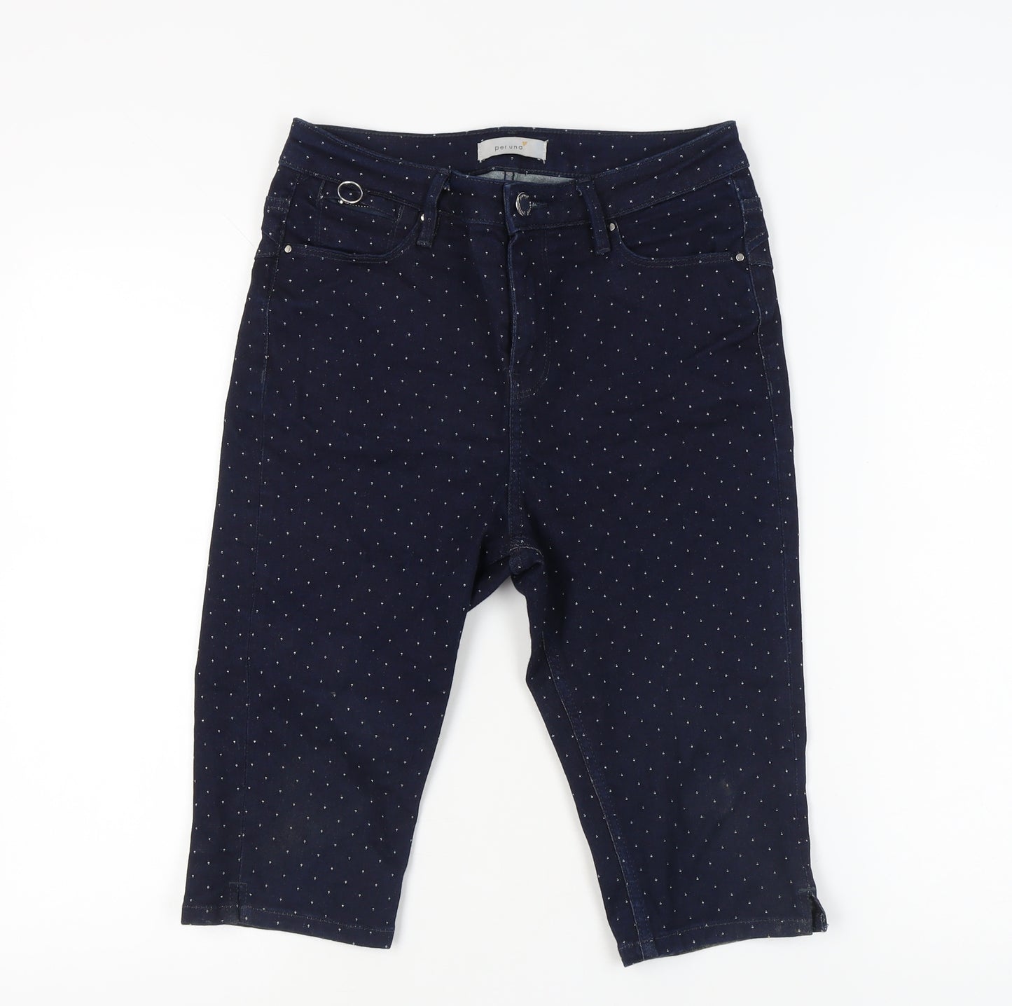 Marks and Spencer Women's Blue Polka Dot Denim Shorts Size 10