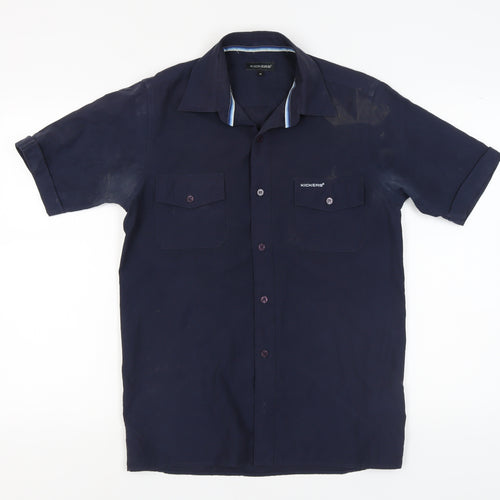 Kickers Men's Blue Short Sleeve Button-Up Shirt S