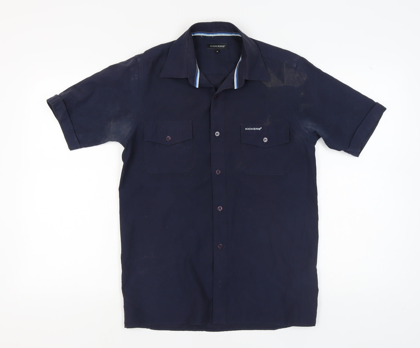 Kickers Men's Blue Short Sleeve Button-Up Shirt S
