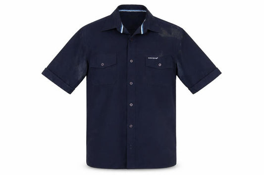Front view of Kickers Men's Blue Short Sleeve Button-Up Shirt S