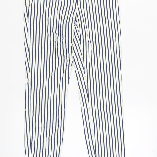 H&M Women's White Blue Striped Trousers, Size 6