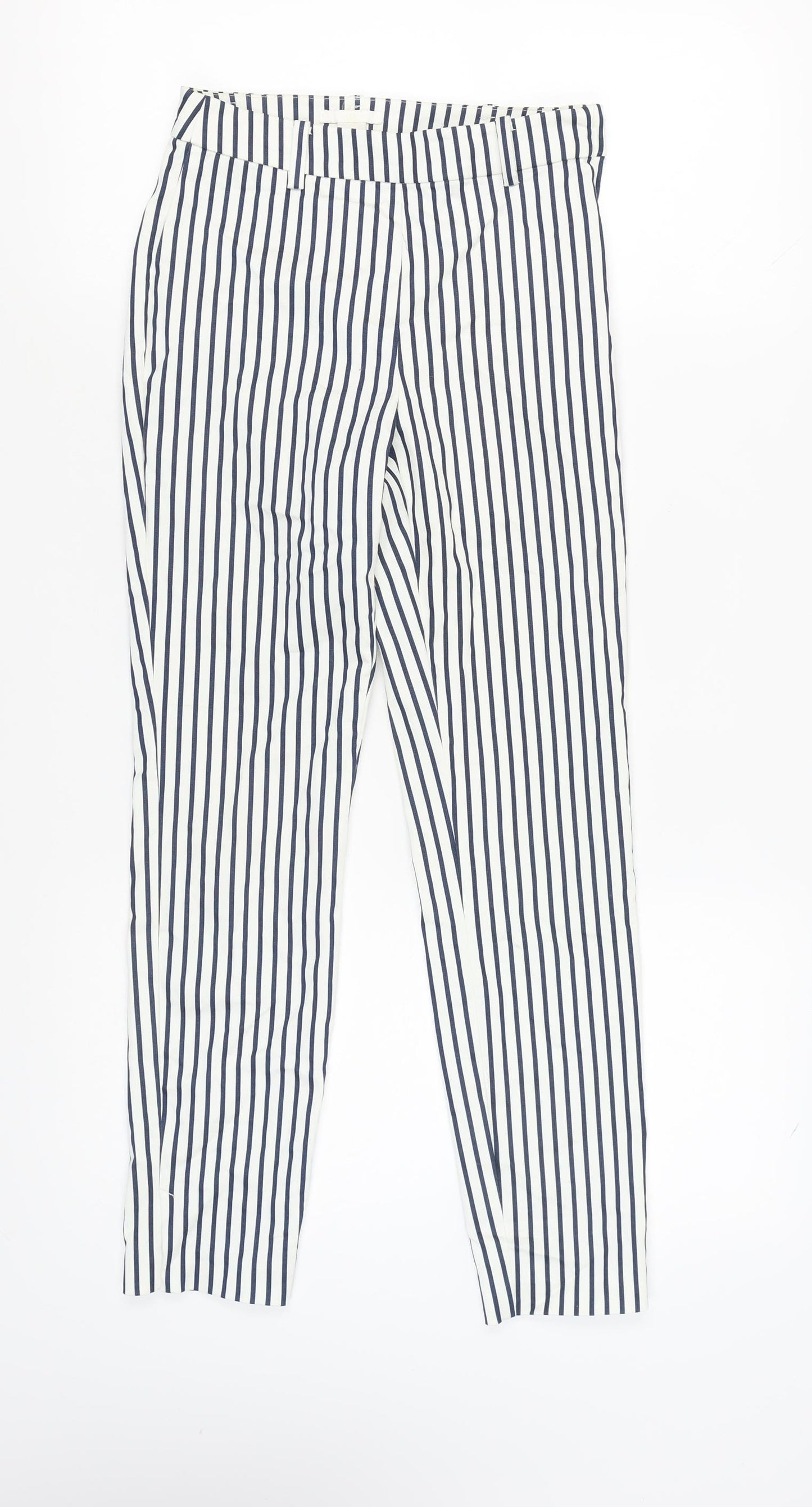 H&M Women's White Blue Striped Trousers, Size 6