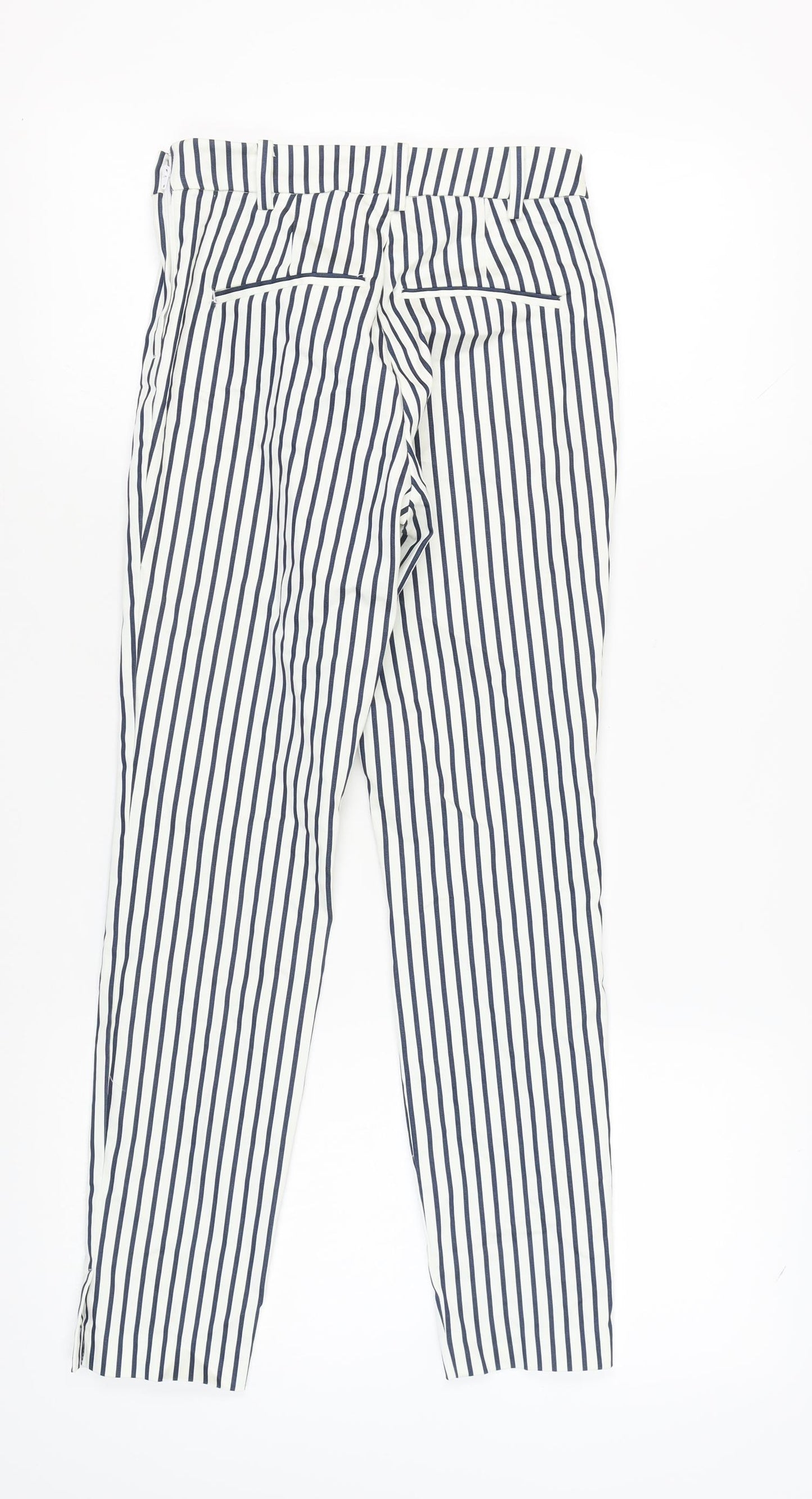 H&M Women's White Blue Striped Trousers, Size 6
