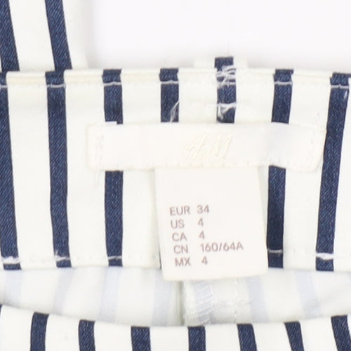 H&M Women's White Blue Striped Trousers, Size 6