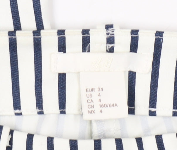 H&M Women's White Blue Striped Trousers, Size 6