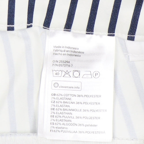 H&M Women's White Blue Striped Trousers, Size 6
