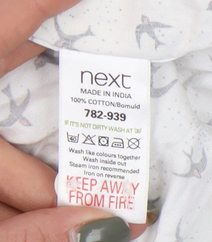 Next Men's White Bird Print Shirt, L Size, Short Sleeve