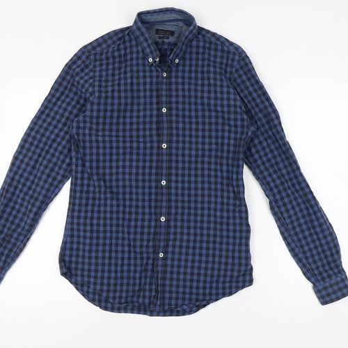 Zara Men's Blue Slim Fit Check Shirt - Medium
