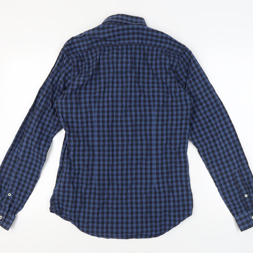 Zara Men's Blue Slim Fit Check Shirt - Medium