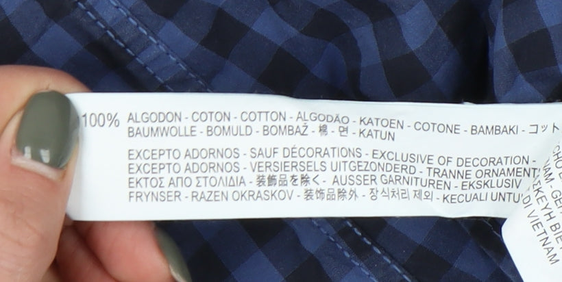 Zara Men's Blue Slim Fit Check Shirt - Medium