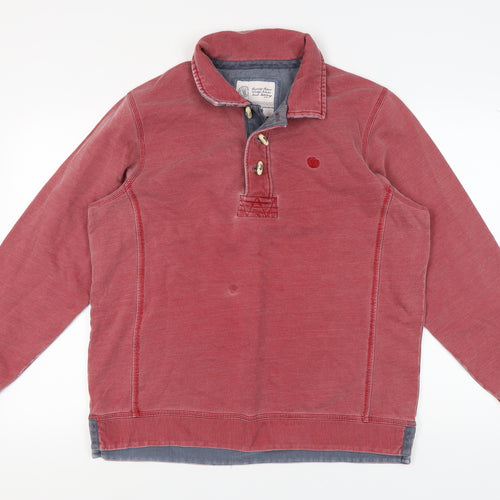Fat Face Men's Red Henley Sweatshirt, Size L, Jersey Fabric