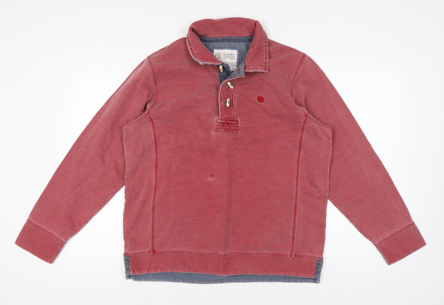 Fat Face Men's Red Henley Sweatshirt, Size L, Jersey Fabric