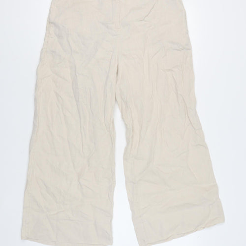 Joules Women's Beige Linen Wide-Leg Trousers Size 14