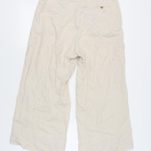 Joules Women's Beige Linen Wide-Leg Trousers Size 14