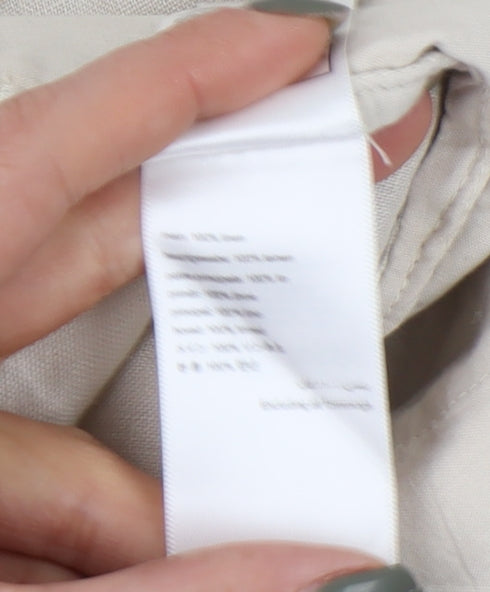 Joules Women's Beige Linen Wide-Leg Trousers Size 14