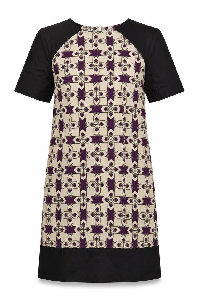 Front view of People Tree Women's Multicoloured Geometric Shift Dress, size 12