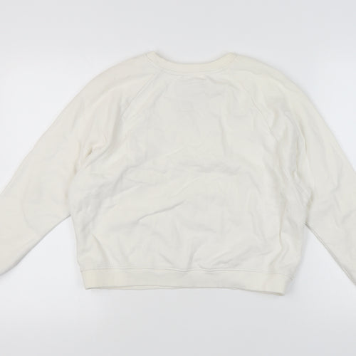 Pull&Bear Women's Ivory Cotton Pullover Crochet Sweatshirt