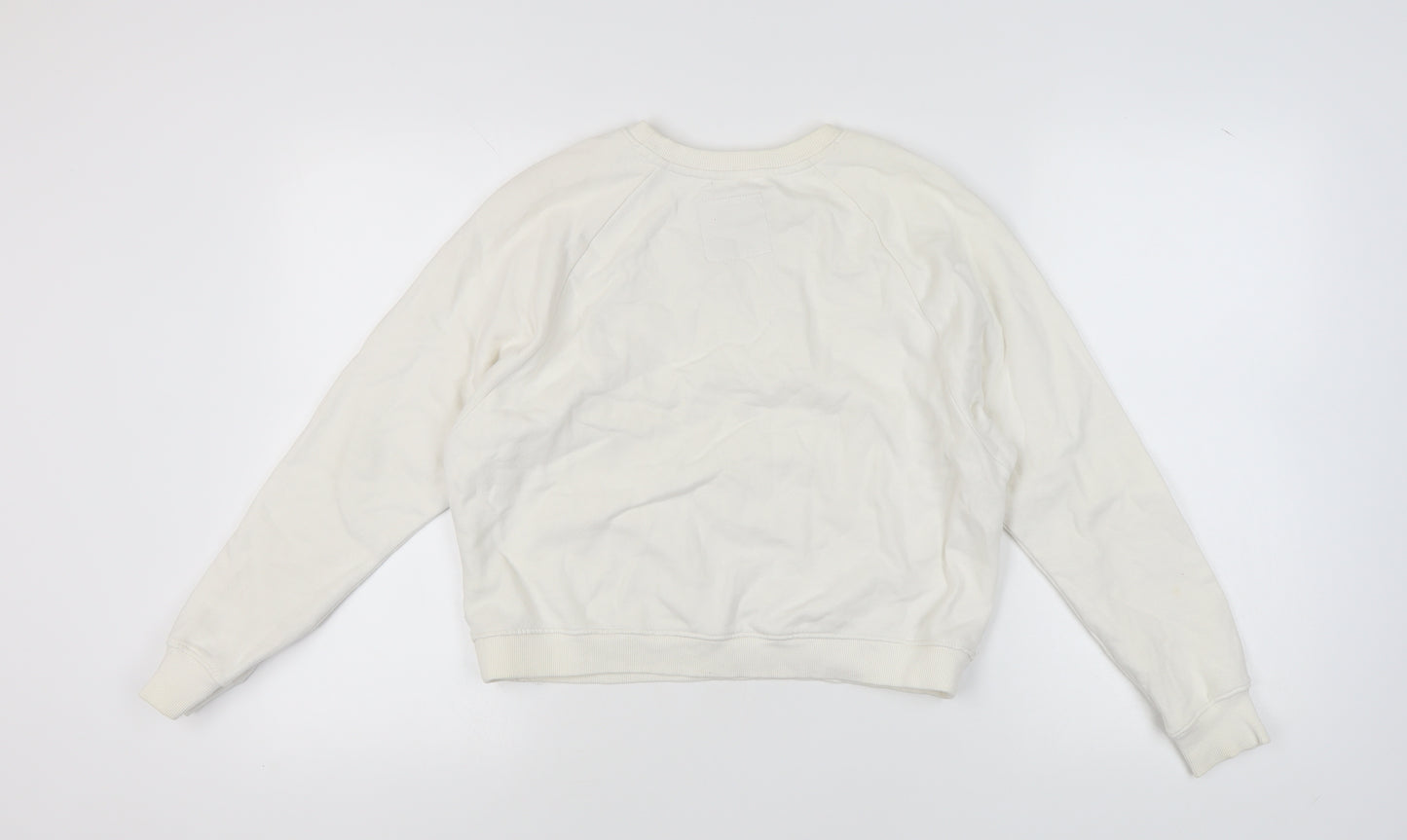 Pull&Bear Women's Ivory Cotton Pullover Crochet Sweatshirt