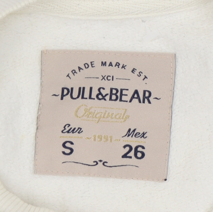 Pull&Bear Women's Ivory Cotton Pullover Crochet Sweatshirt