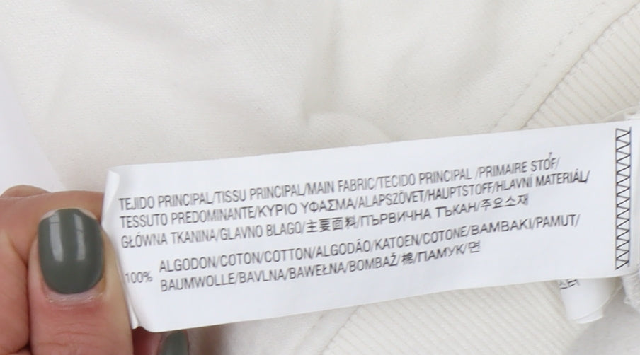 Pull&Bear Women's Ivory Cotton Pullover Crochet Sweatshirt