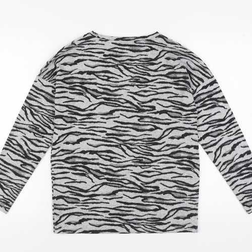 Next Women Grey Animal Print Long Sleeve Jersey Top