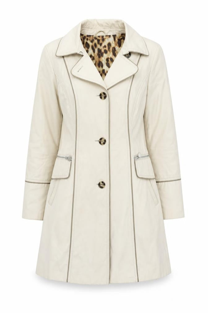 Front view of Dawn Levy Women's Beige Trench Coat, size 8