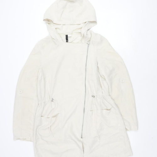H&M Divided Women’s White Parka, Size 12, Casual Hooded