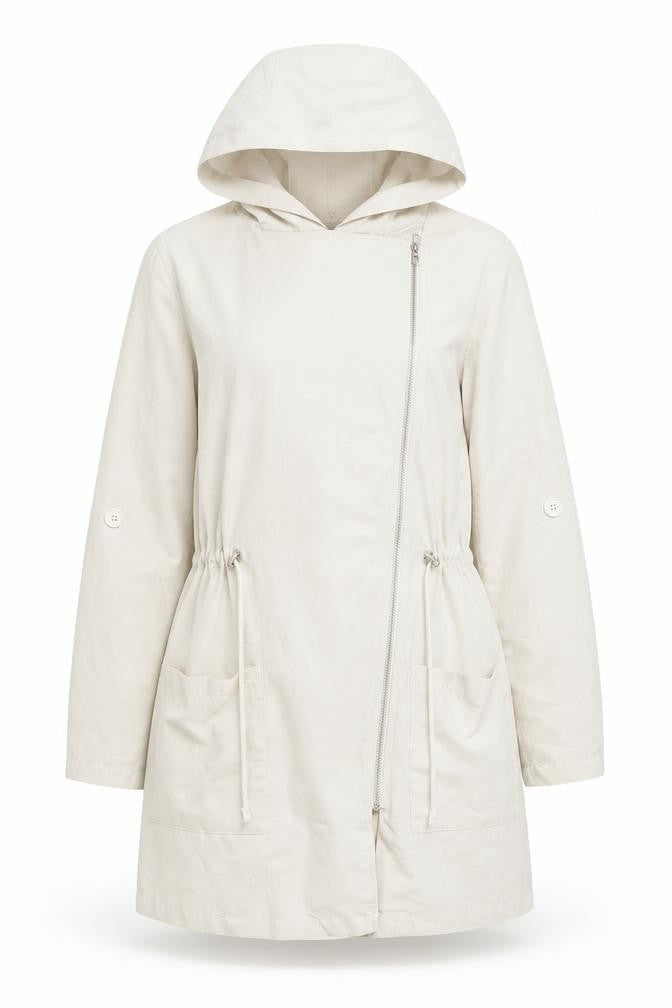 H&M Divided Women’s White Parka, Size 12, Casual Hooded