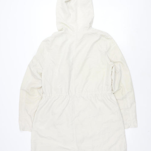 H&M Divided Women’s White Parka, Size 12, Casual Hooded