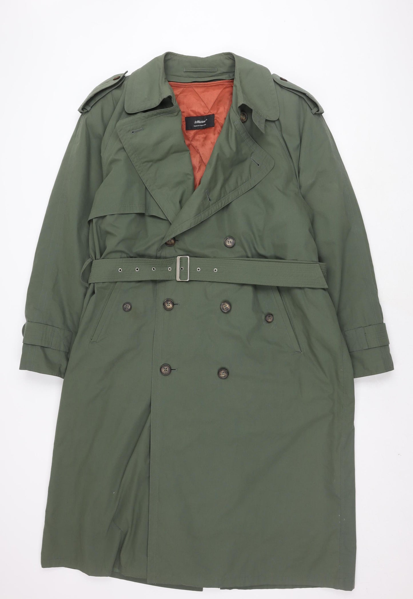 St Michael Men's Green Trench Coat M