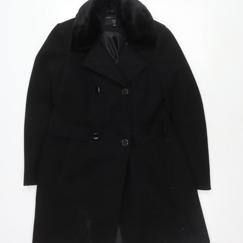Dorothy Perkins Women's Black Coat Size 12 Faux Fur Accent