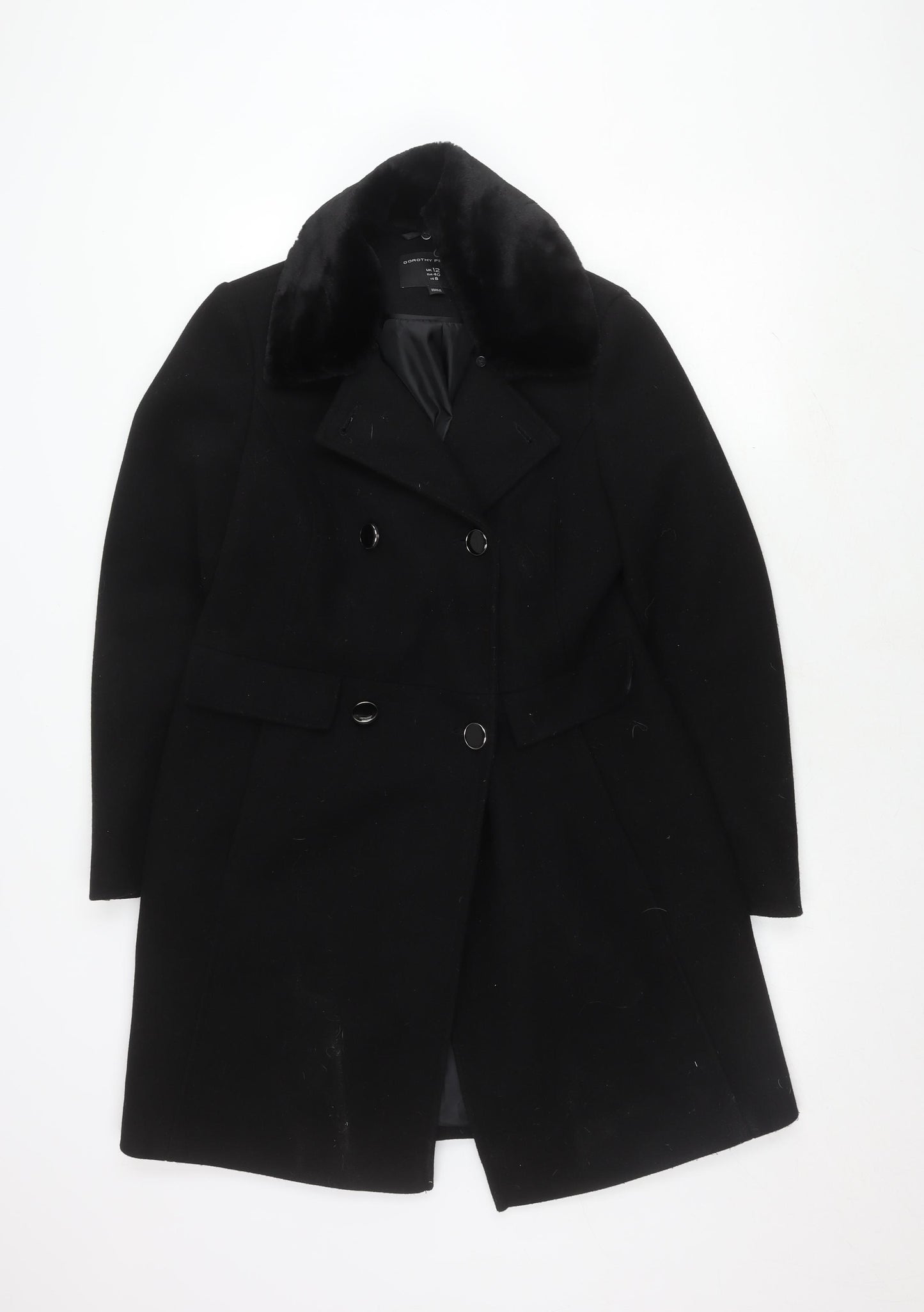Dorothy Perkins Women's Black Coat Size 12 Faux Fur Accent