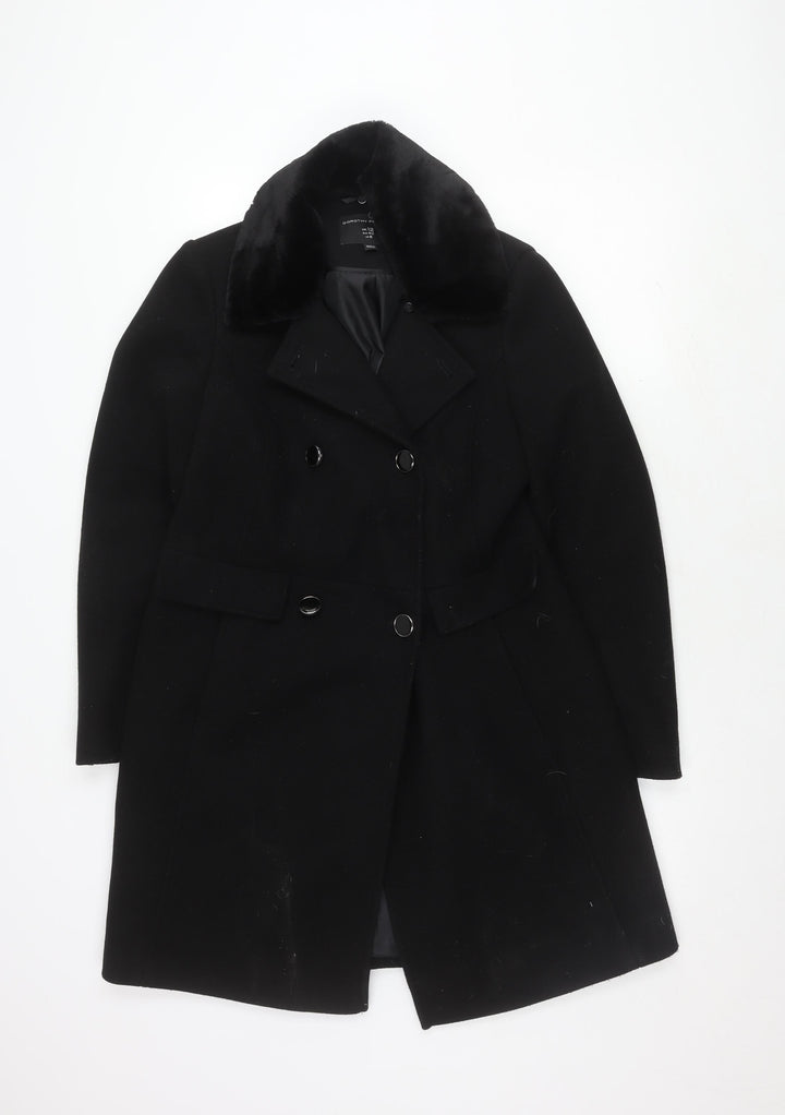 Dorothy Perkins Women's Black Coat Size 12 Faux Fur Accent