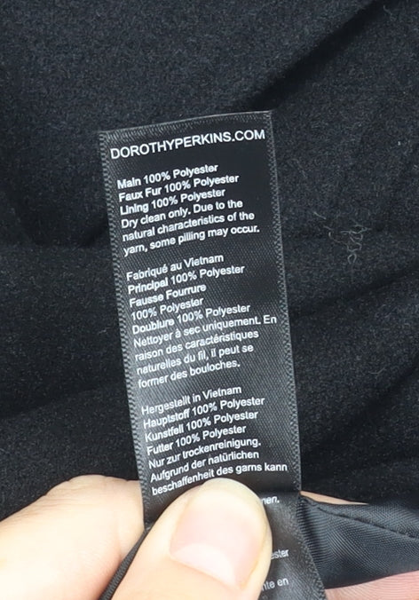 Dorothy Perkins Women's Black Coat Size 12 Faux Fur Accent