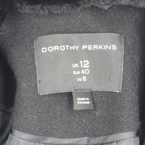 Dorothy Perkins Women's Black Coat Size 12 Faux Fur Accent