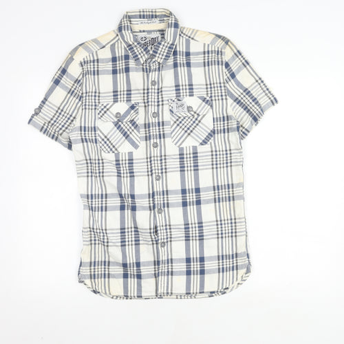 Superdry Men's Blue Check Short Sleeve Shirt, Size S