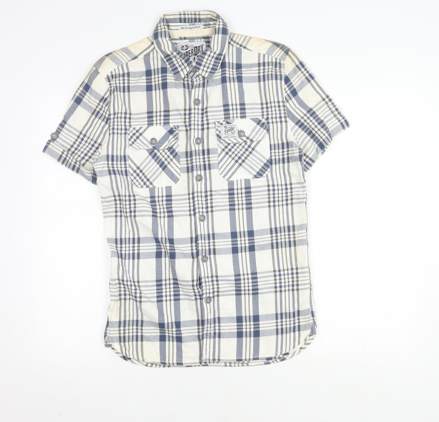 Superdry Men's Blue Check Short Sleeve Shirt, Size S