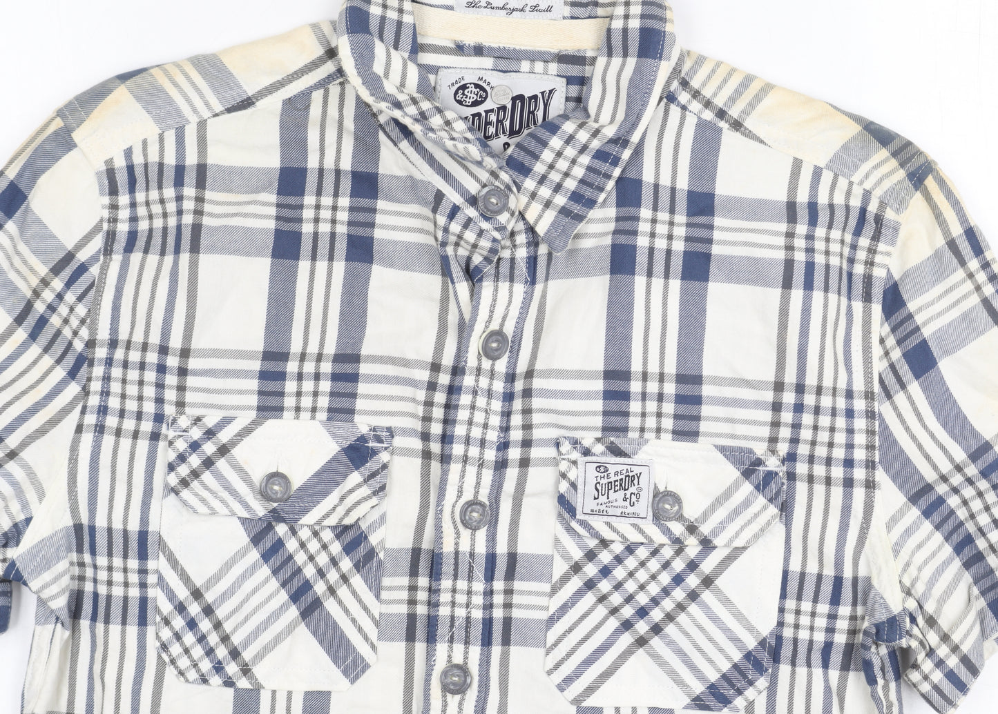 Superdry Men's Blue Check Short Sleeve Shirt, Size S