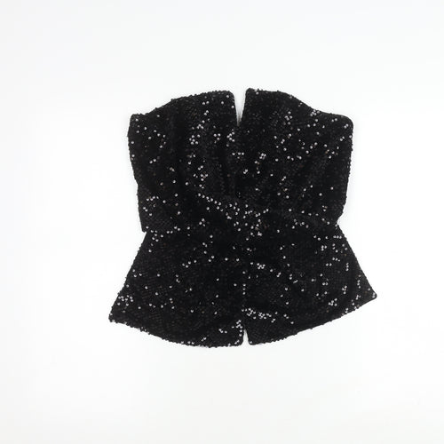 River Island Women's Black Sequin Strapless Top Size 14