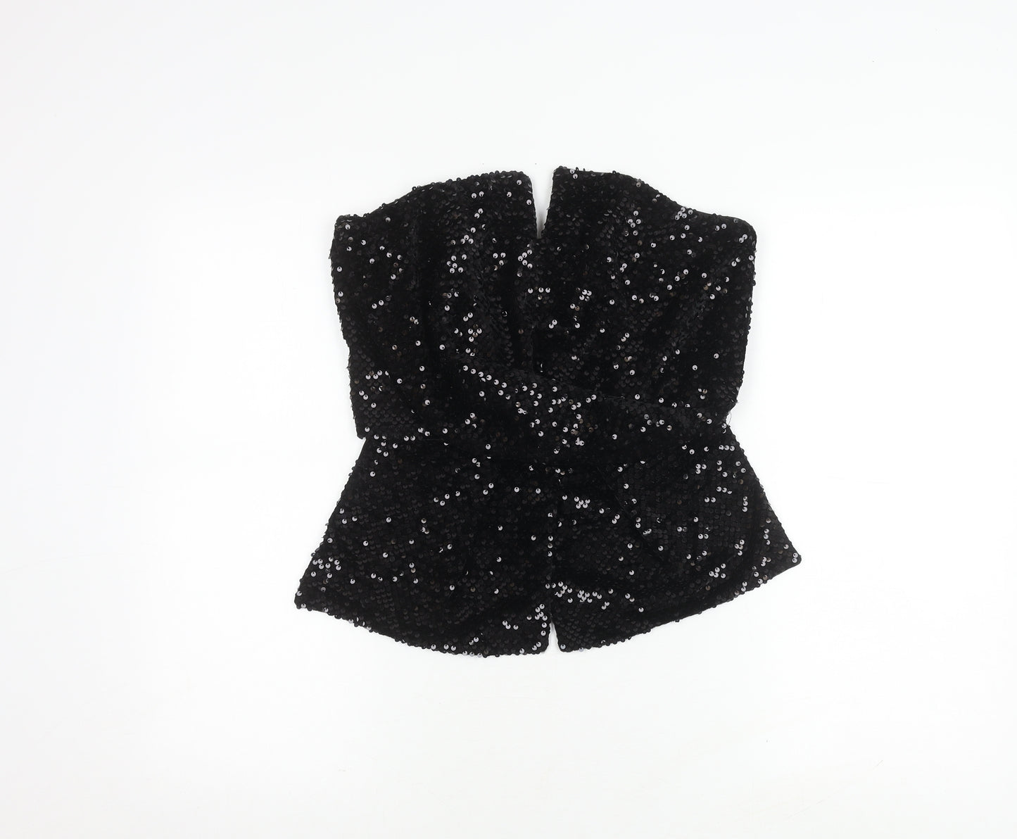 River Island Women's Black Sequin Strapless Top Size 14