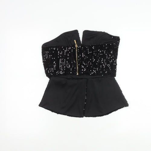 River Island Women's Black Sequin Strapless Top Size 14