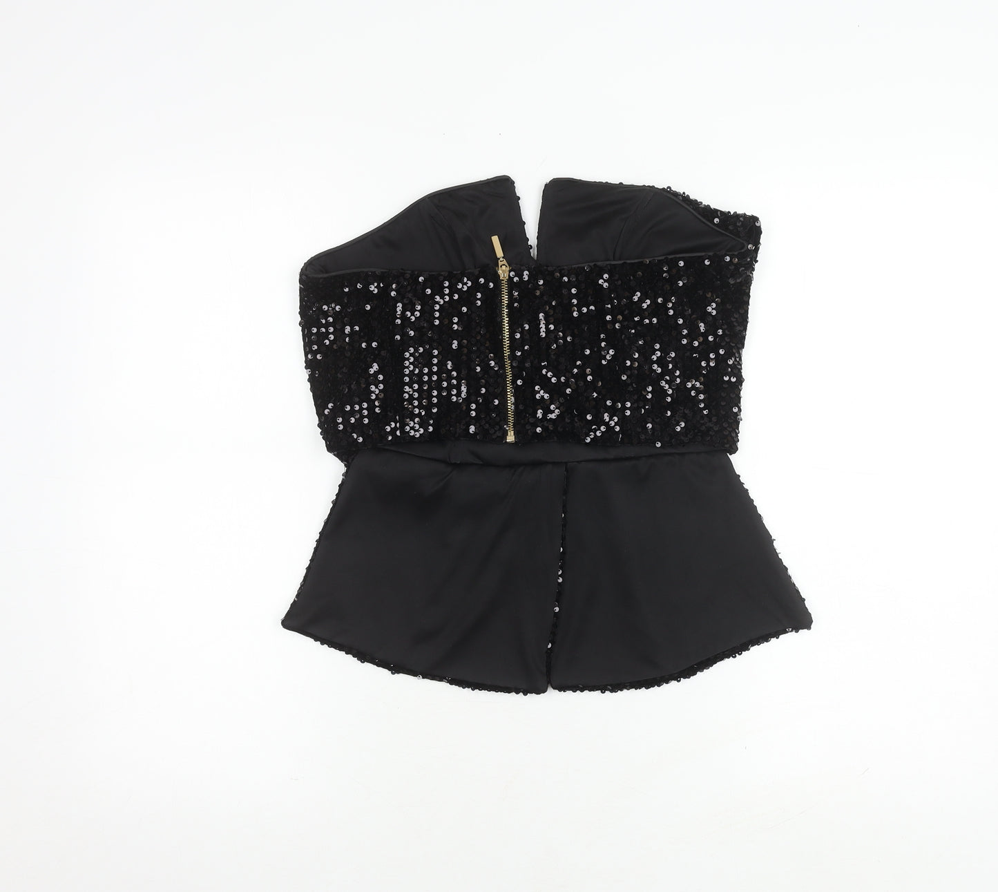 River Island Women's Black Sequin Strapless Top Size 14