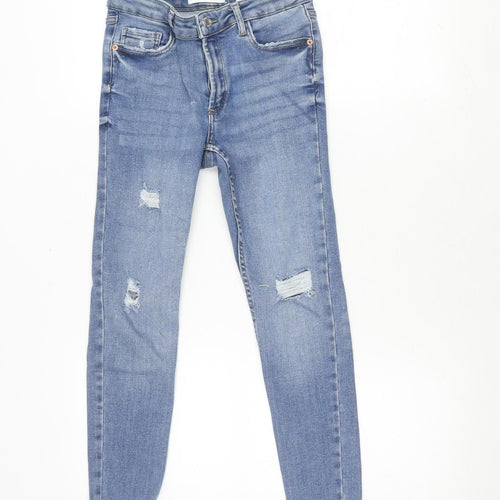 Zara Girls' Blue Skinny Jeans, Size 10 Years, Ripped Style
