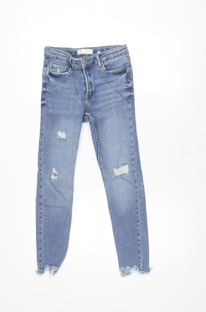 Zara Girls' Blue Skinny Jeans, Size 10 Years, Ripped Style