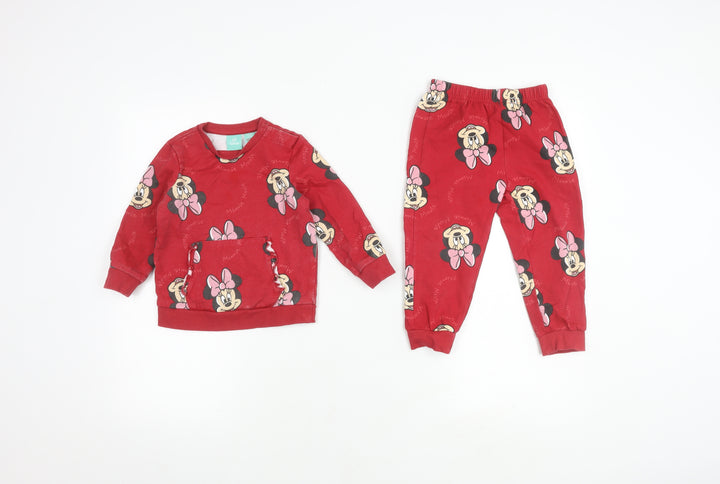 Disney Girls Red Minnie Mouse Sweater & Trousers Set 1-2 Years