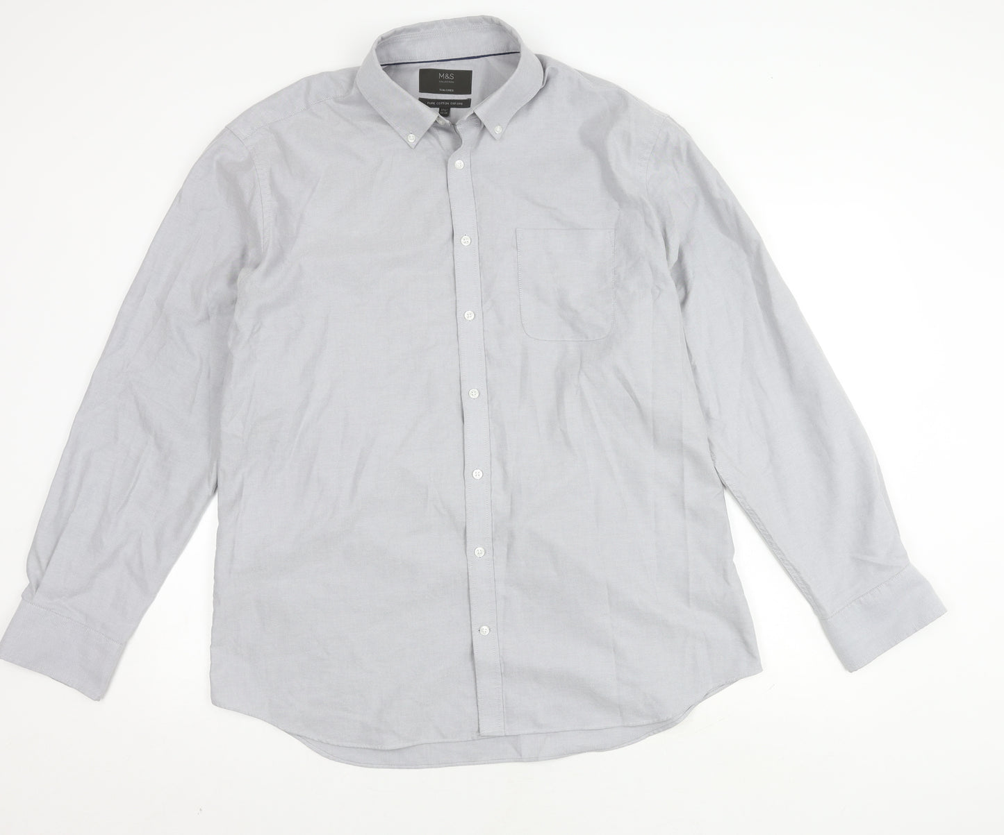 Marks and Spencer Men's Grey Oxford Shirt 17.5 Regular