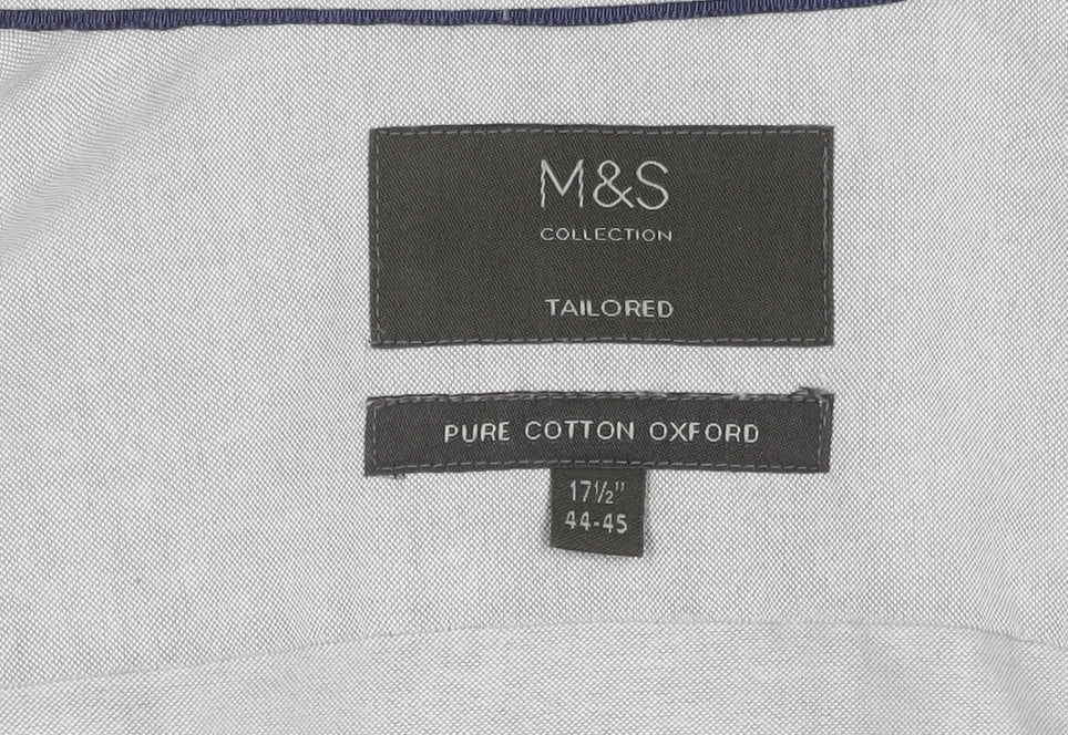 Marks and Spencer Men's Grey Oxford Shirt 17.5 Regular