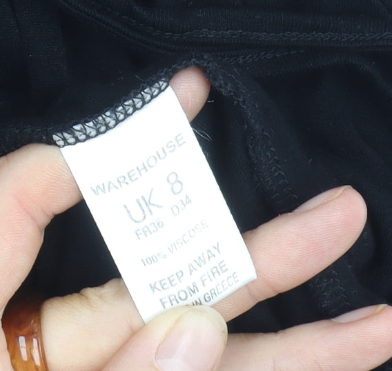 Warehouse Women's Black Midi Dress UK 8 Short Sleeve