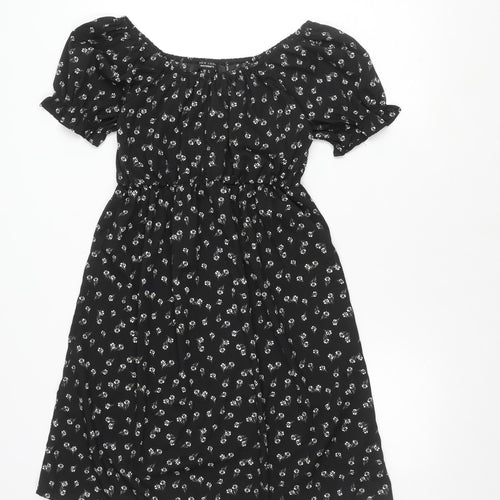 New Look Maternity Dress, Black, UK 8, Floral Short Sleeve