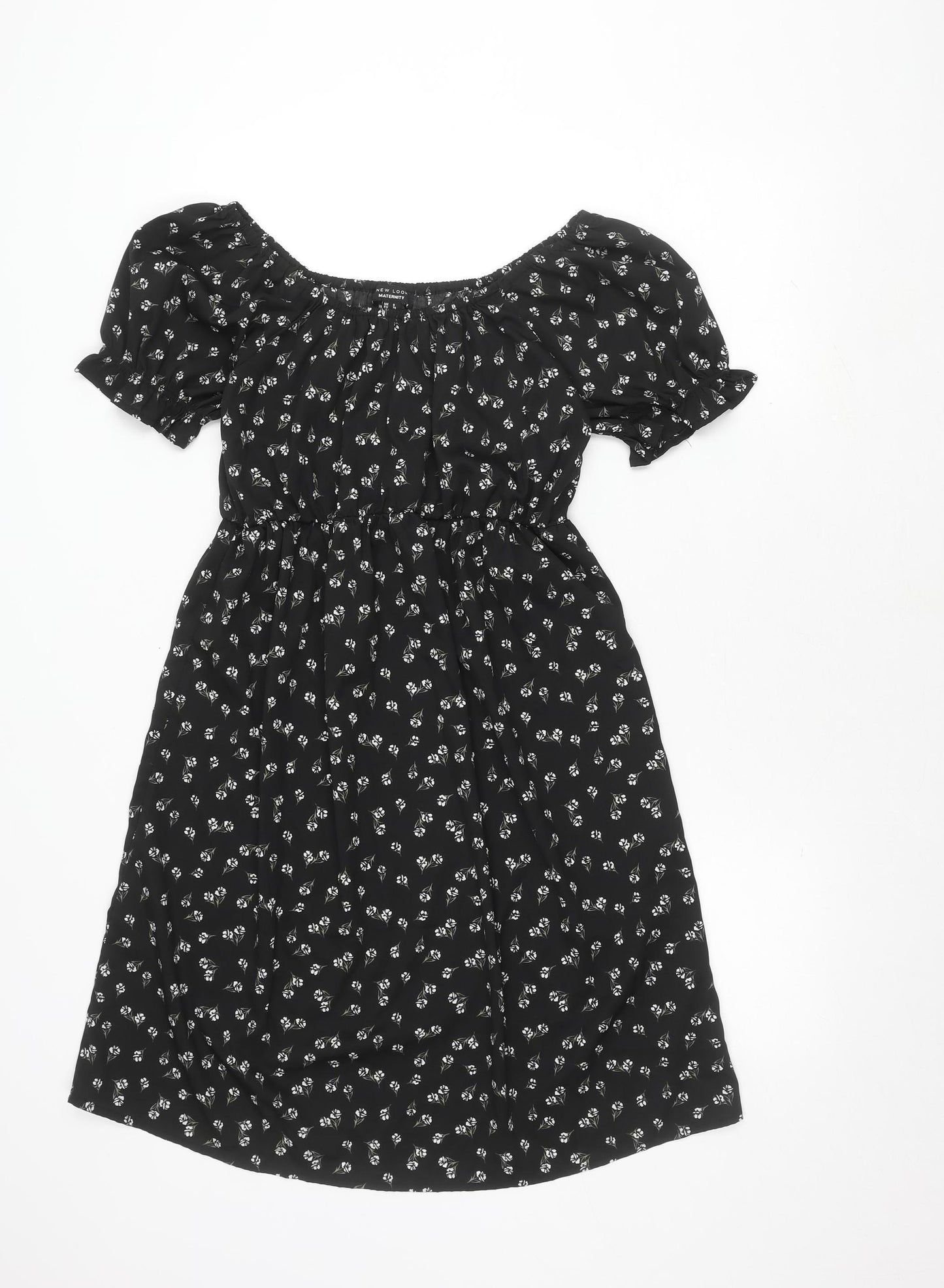 New Look Maternity Dress, Black, UK 8, Floral Short Sleeve